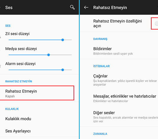 android rahatsiz etme modu nasil kullanilir